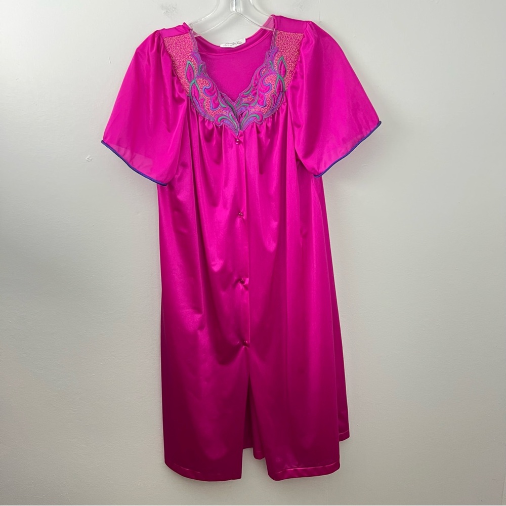 Vintage Vanity Fair Satin Nightgown and Robe Set Embroidered Design